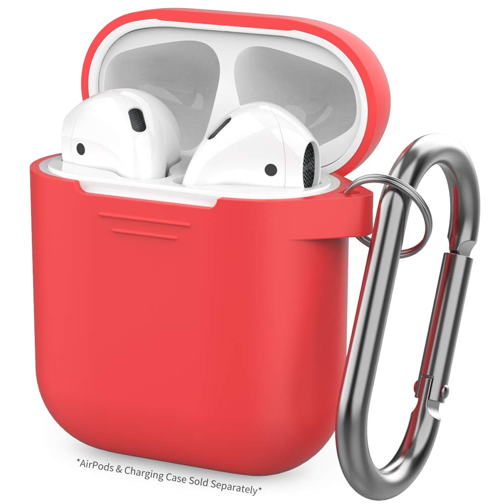Apple Airpods Charging Case Protective Silicone Cover Skin with Hang Hook Clip (Red)